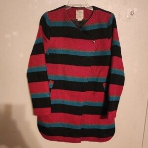 Anthropologie Tulle Wool Blend Striped Coat Snap Button Womens Size M